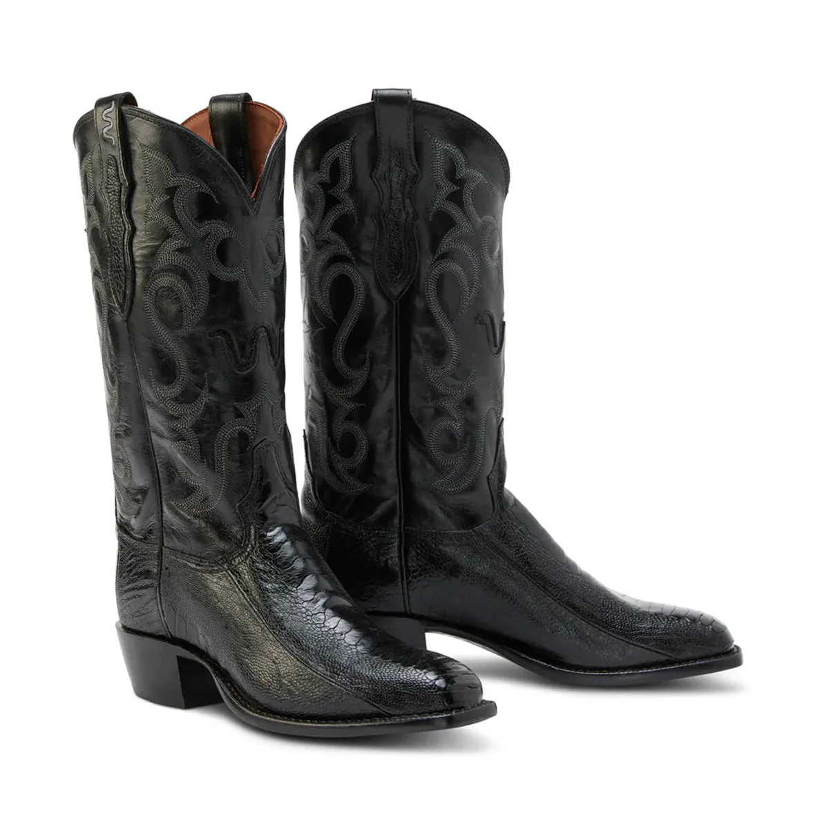 13 Black Ostrich Leg Cowboy Boot