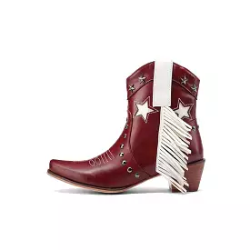 2023 Brand New High Heeled Women Western Ankle Boots Pointed Toed Zip Fringed Star Nail Decor Spring Autumn Shoes