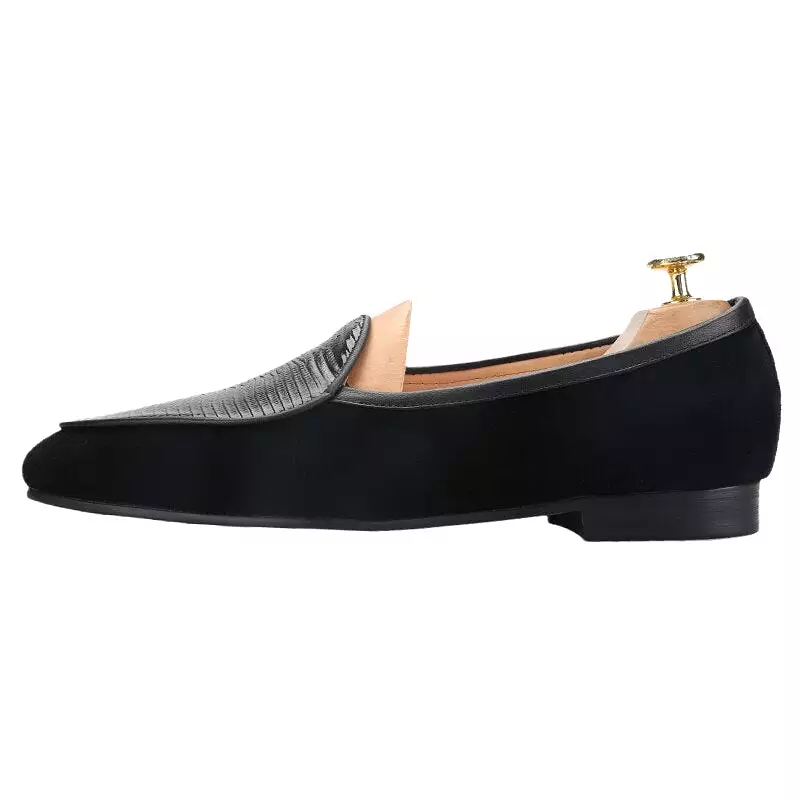 2023 Handcrafted Black Suede Cowhide Belgian Shoes Classic Slip-On Men Loafers