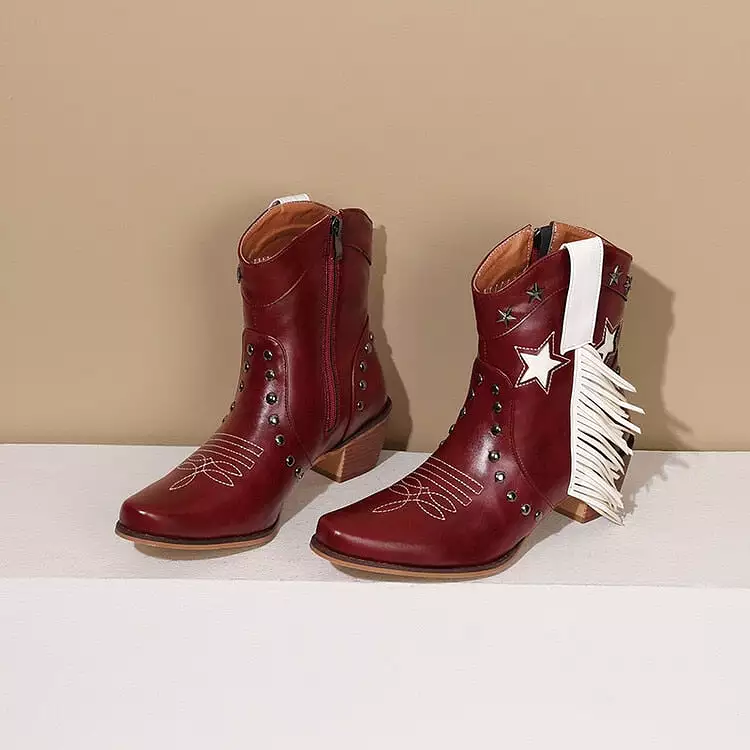 2024 New High Heeled Women Western Ankle Boots Pointed Toed