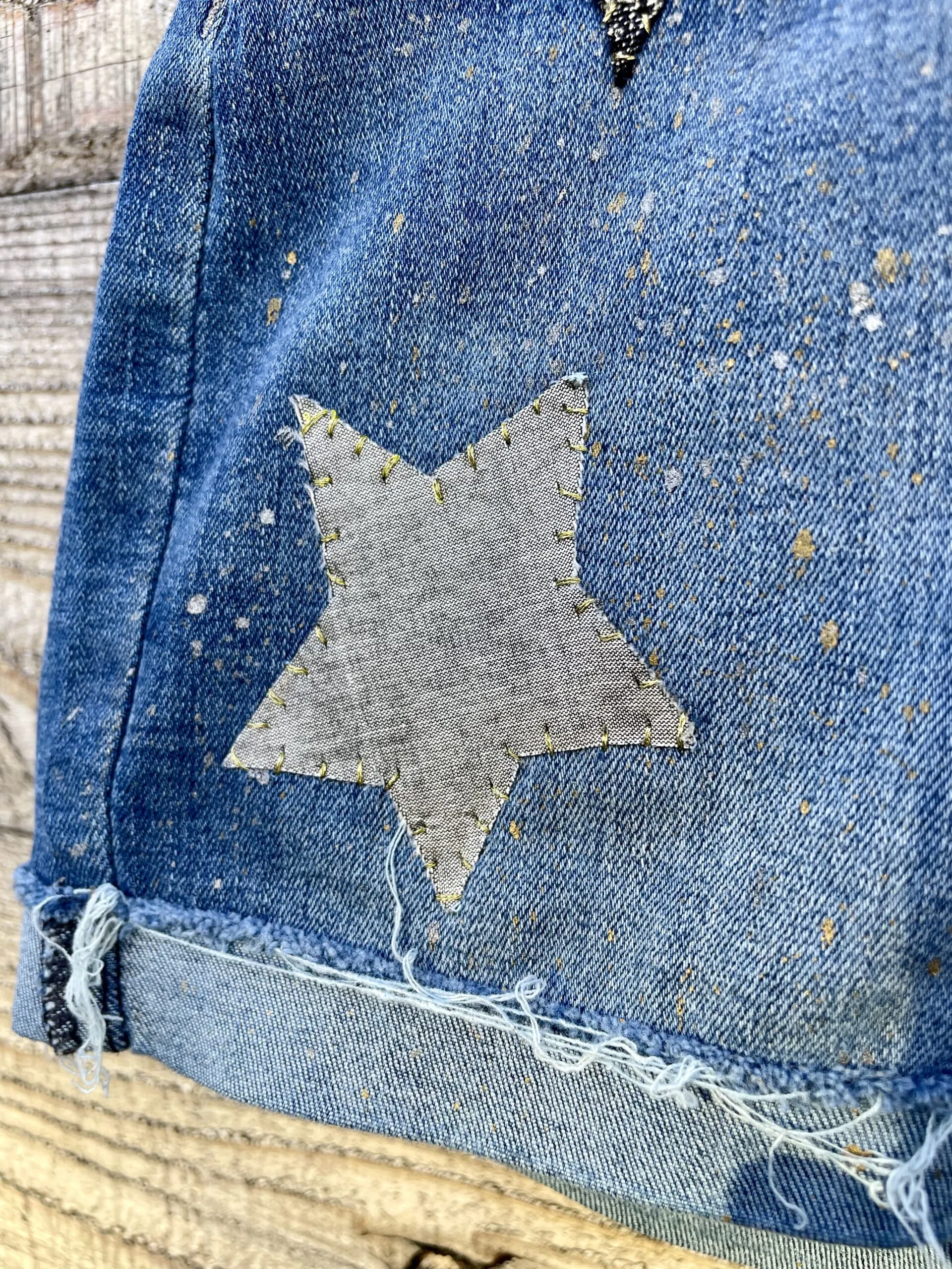 A Star is BORN Y2K Upcycled Denim Shorts