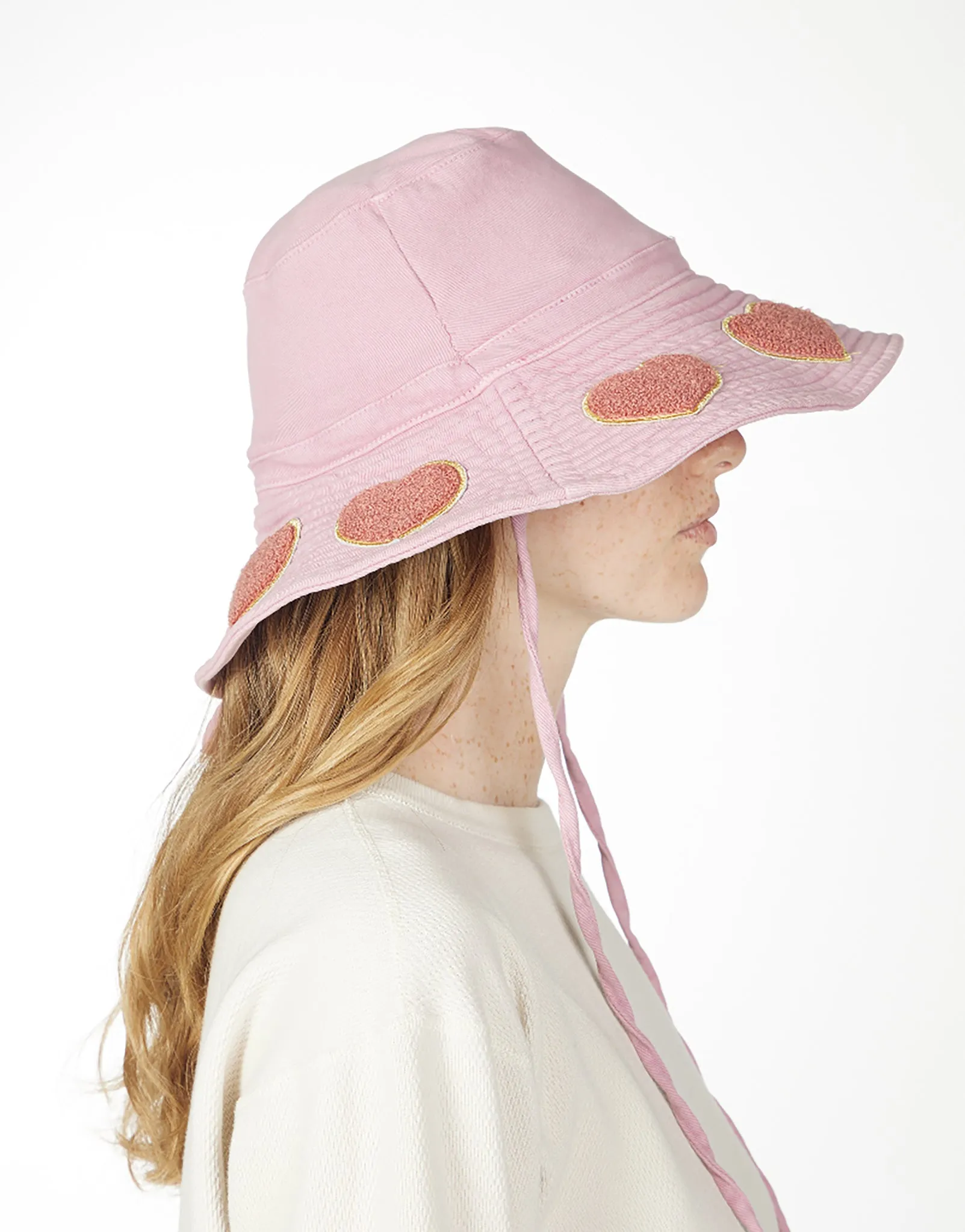 Adina- Bucket Hat w/ Chenille Heart Patches