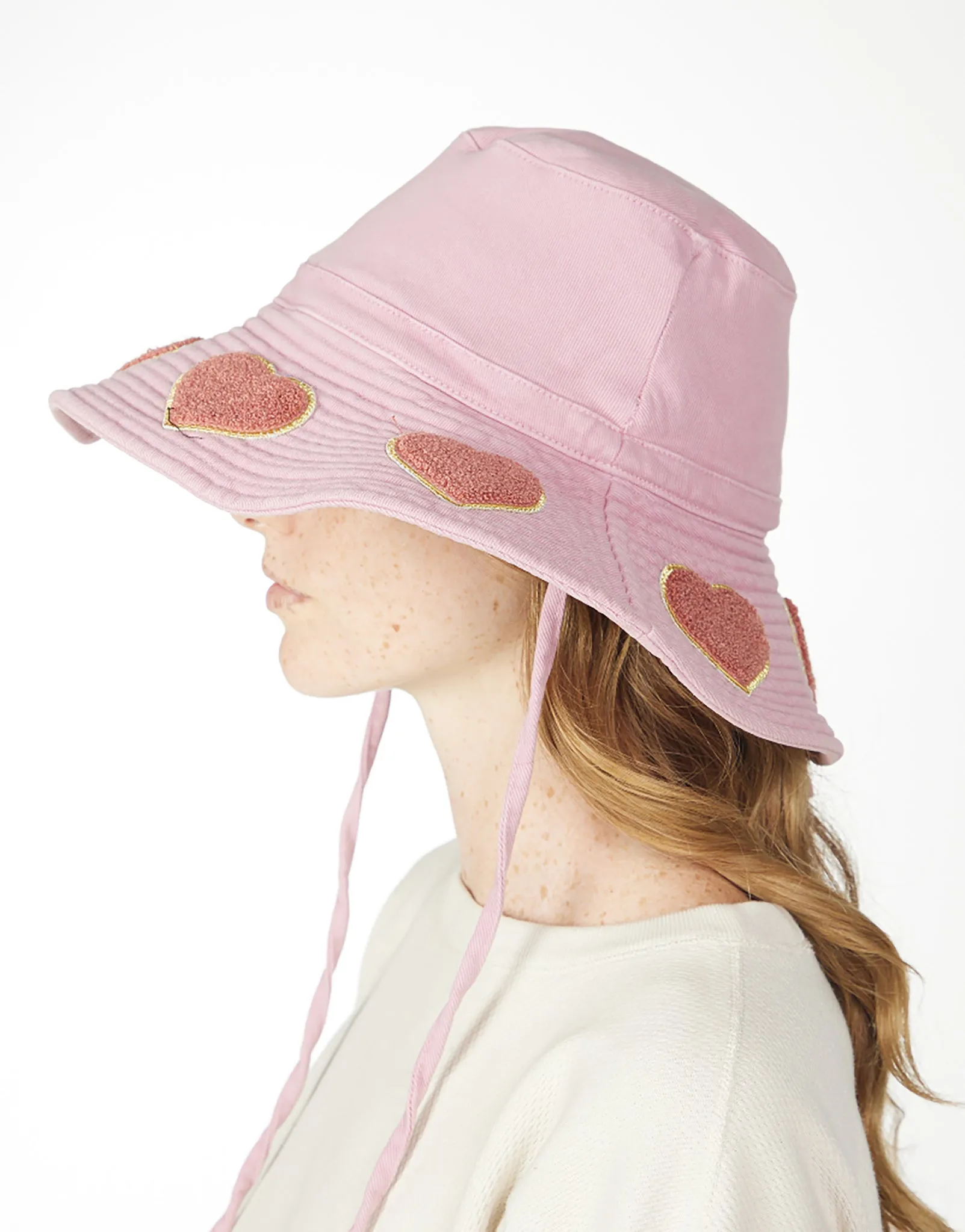 Adina- Bucket Hat w/ Chenille Heart Patches