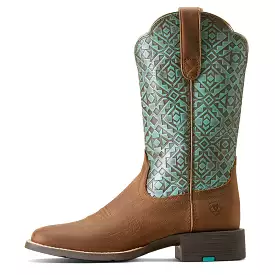 'Ariat' Women's 11 Round Up Western Square Toe - Old Earth / Turquoise Blanket