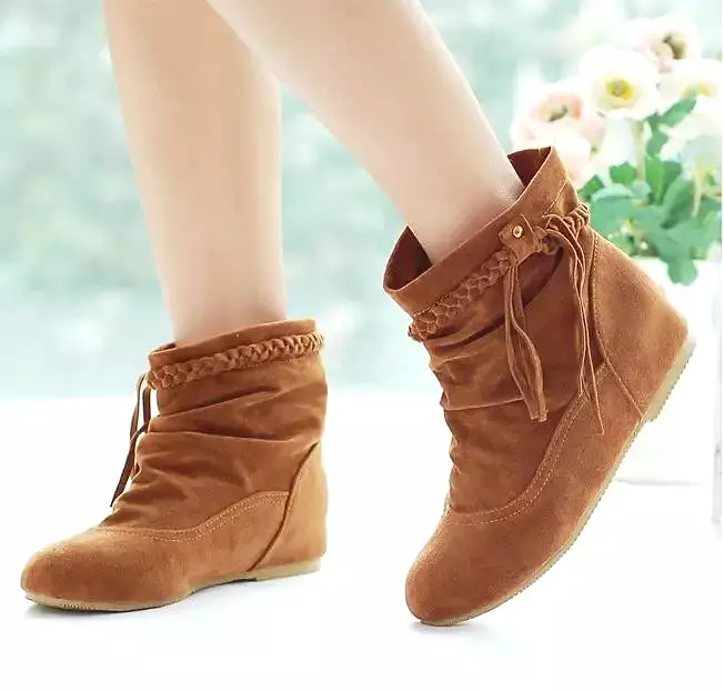 Ashore Shop Big Size 34-44 fashion Women Boots Faux Suede-Leather Inner Heels Ankle Boots