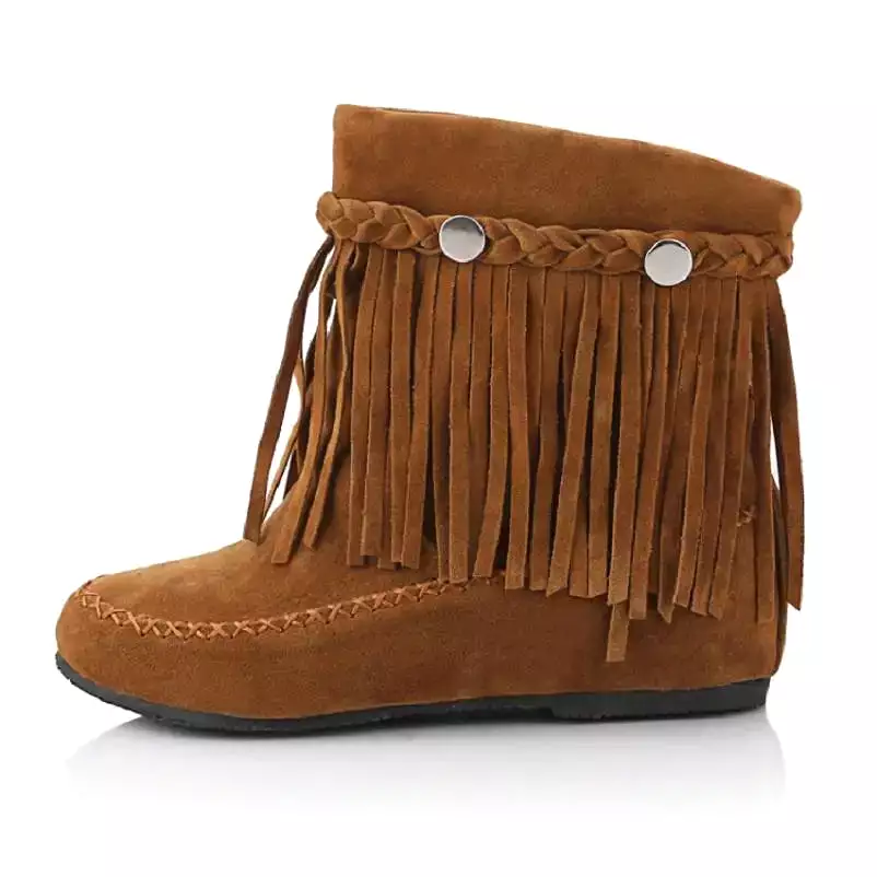 Ashore Shop boho ethnic national women tassel fringe Faux suede leather ankle boots