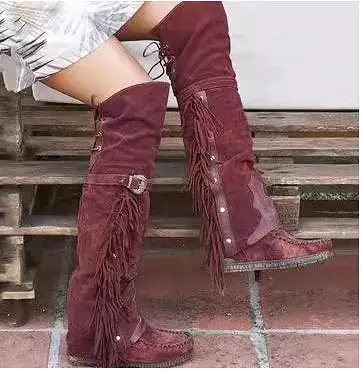 Ashore Shop Knee-length Women High Boot Tassels Faux Suede Boots