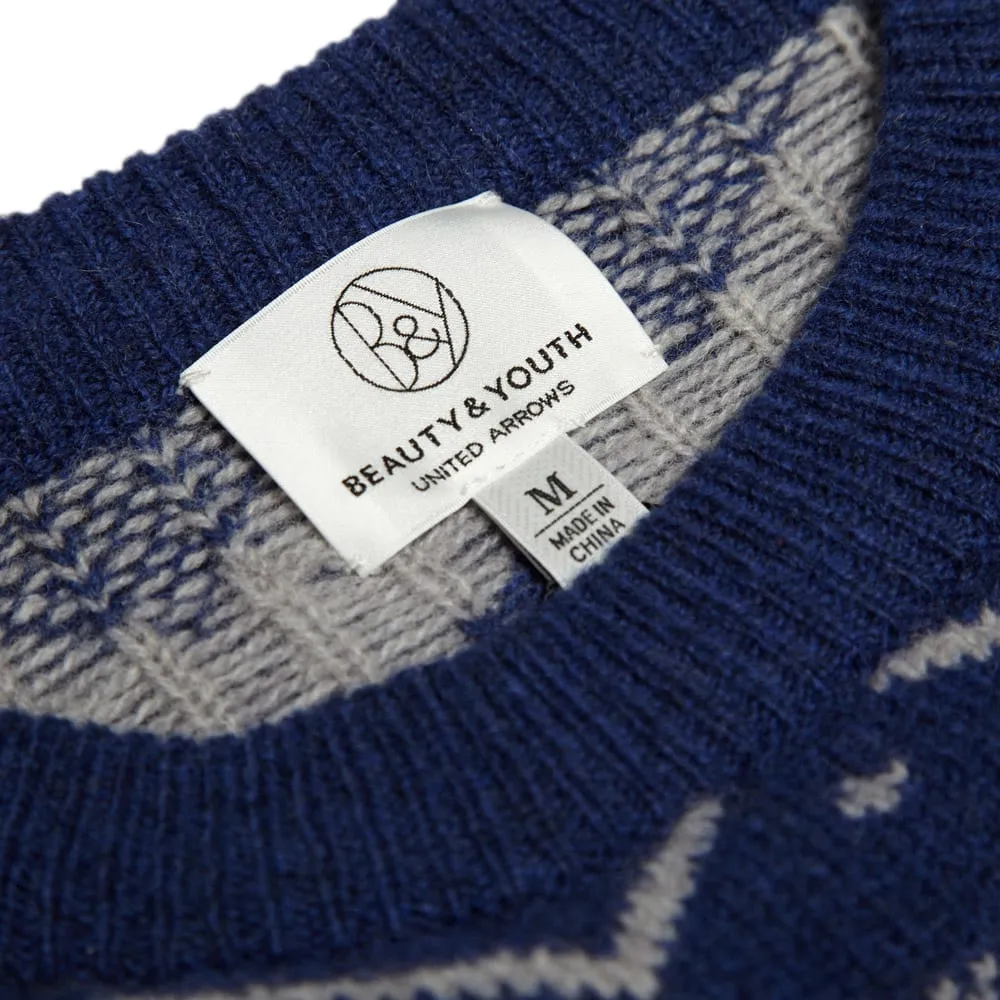 Beauty & Youth Ski Jacquard Crew Neck KnitRoyal