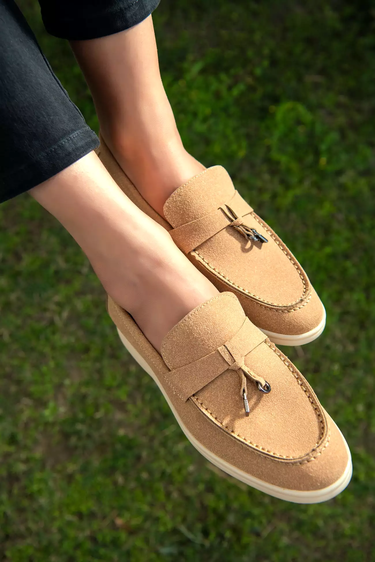 BEIGE SUEDE SOFT SLIP SUEDE LOAFERS