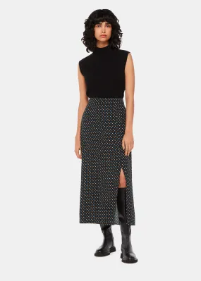 Black Scattered Hearts Midi Skirt