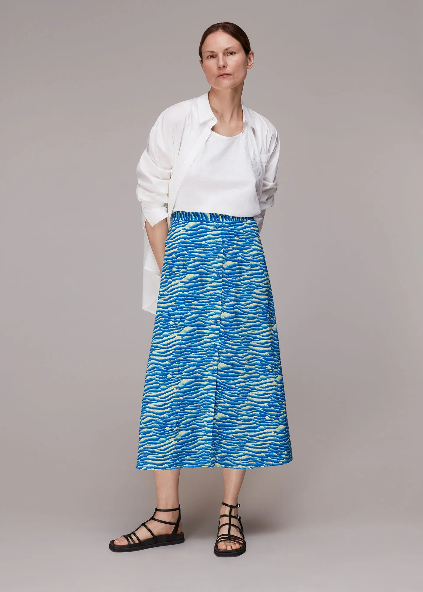 Blue Seafoam Button Front Skirt