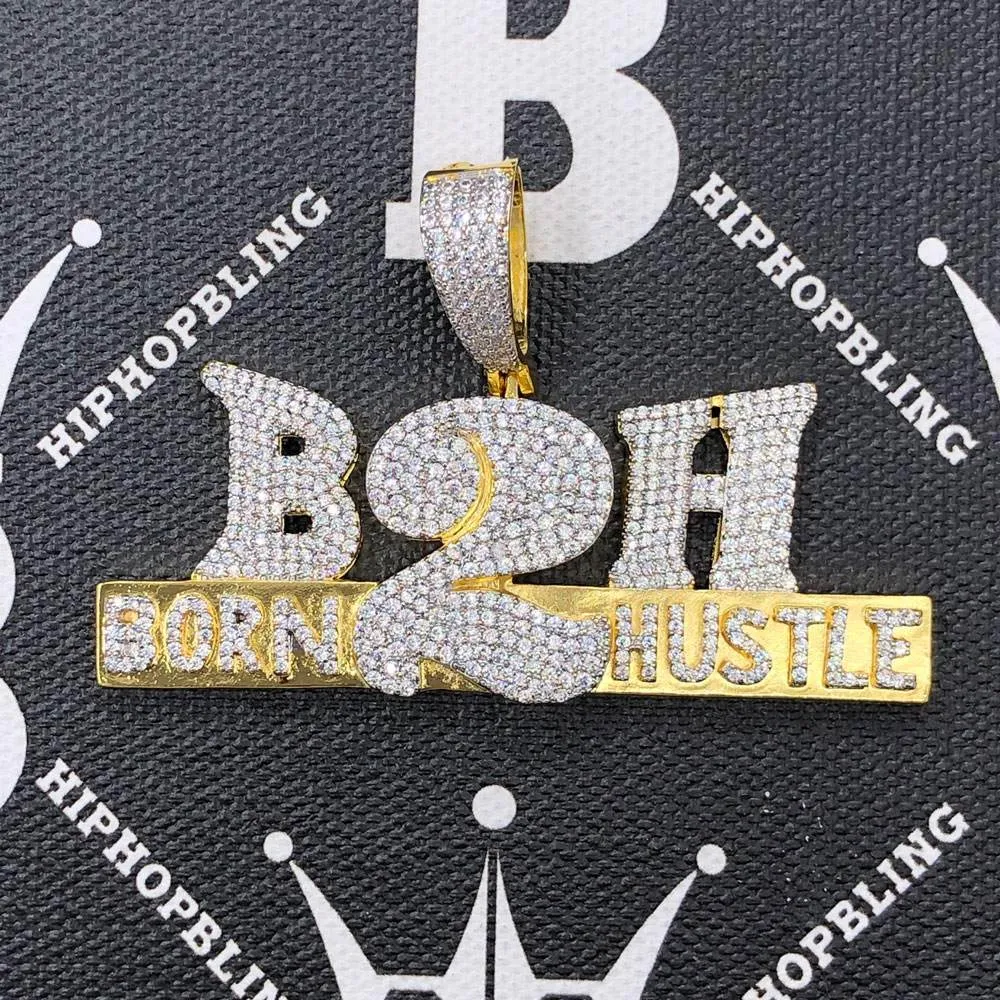 Born 2 Hustle CZ Hip Hop Bling Bling Pendant