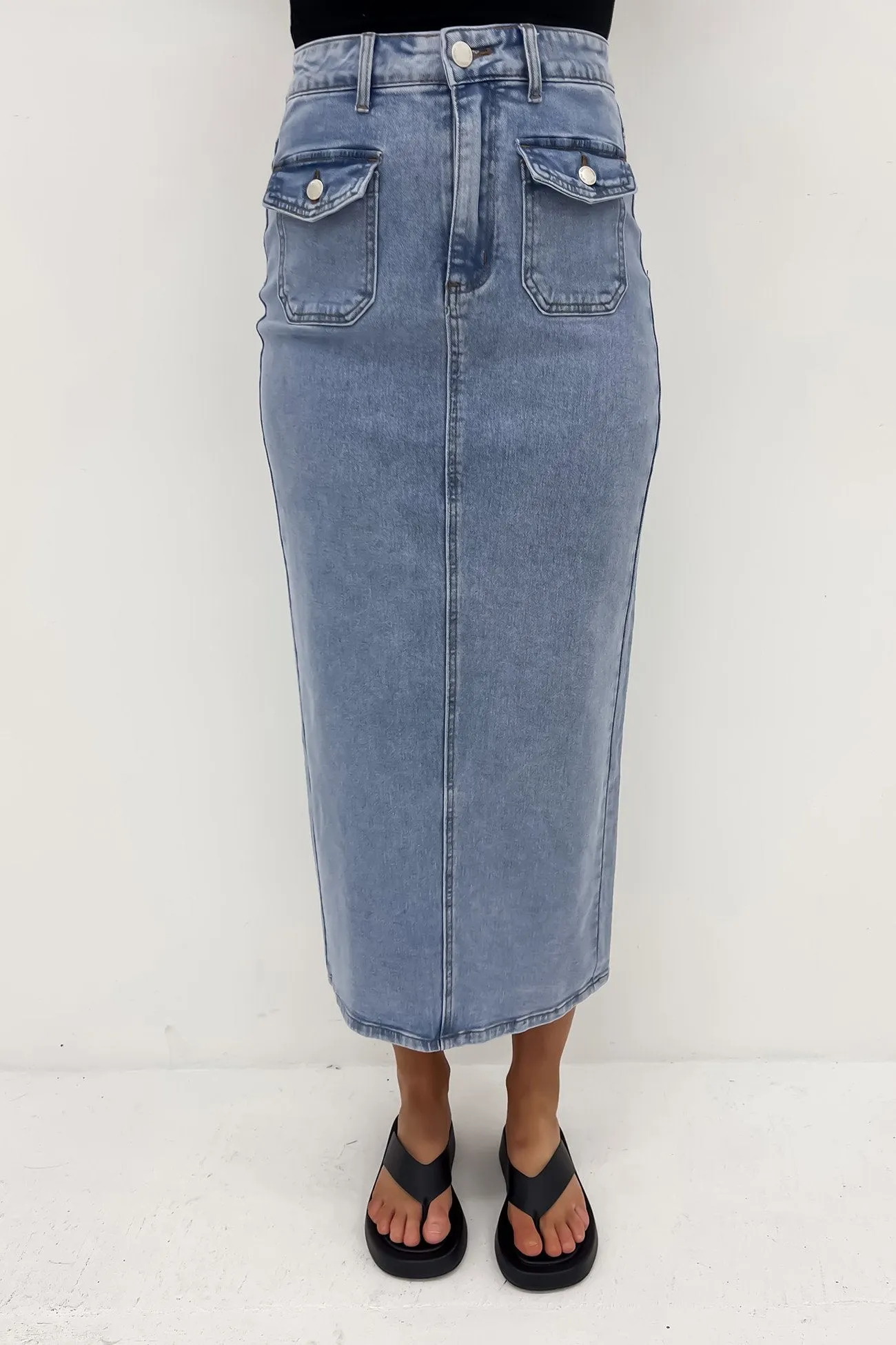 Caitlyn Denim Midi Skirt Blue