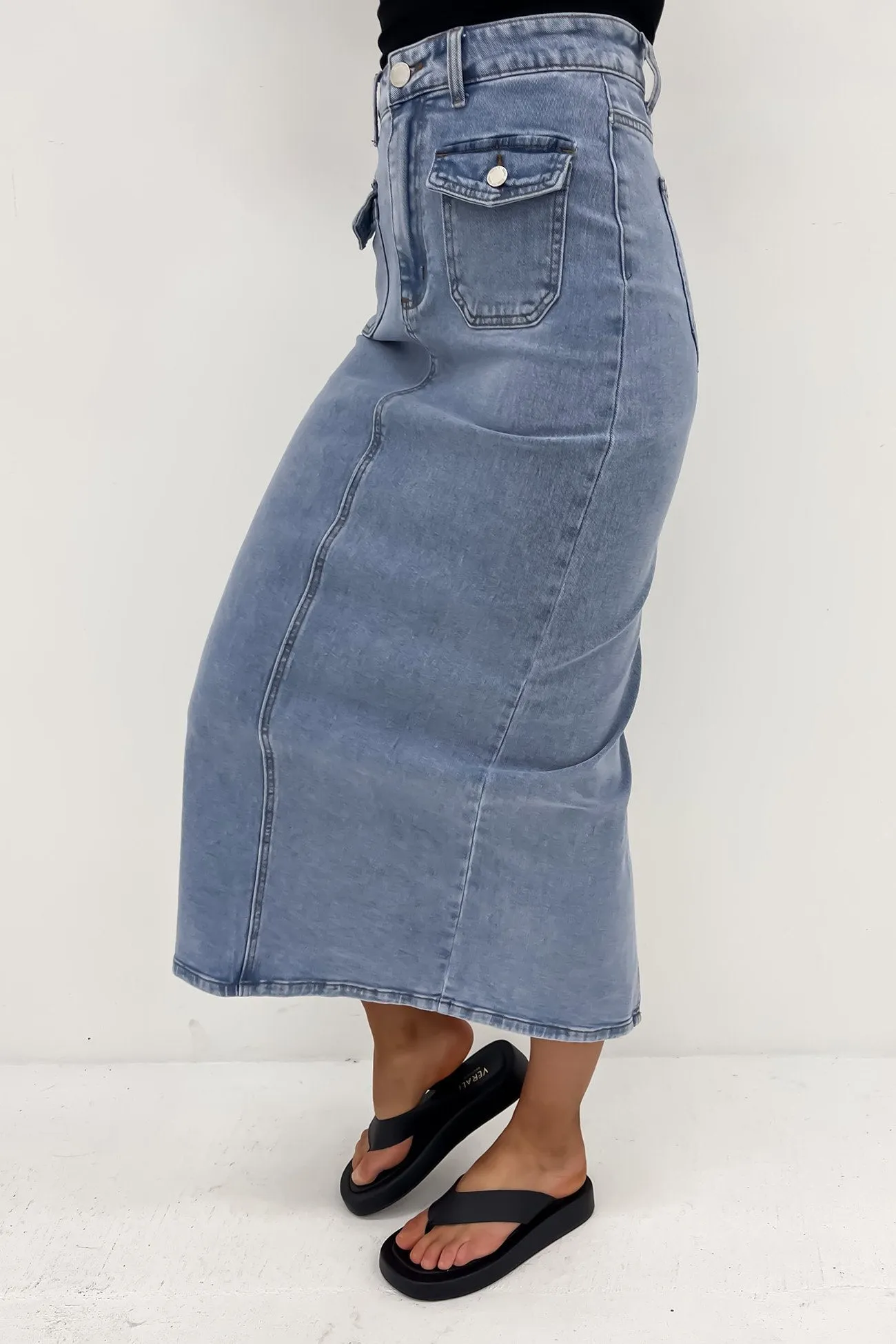 Caitlyn Denim Midi Skirt Blue