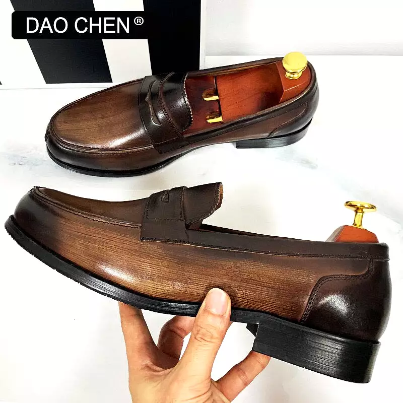 CASUAL SHOES BLACK COFFEE PENNY LOAFERS ELEGANT MAN DRESS SHOE WEDDING OFFICE GENUINE LEATHER SHOES FOR MEN