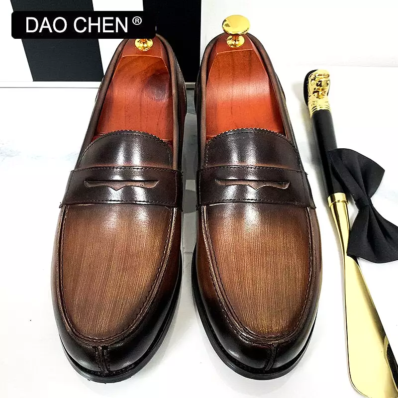 CASUAL SHOES BLACK COFFEE PENNY LOAFERS ELEGANT MAN DRESS SHOE WEDDING OFFICE GENUINE LEATHER SHOES FOR MEN