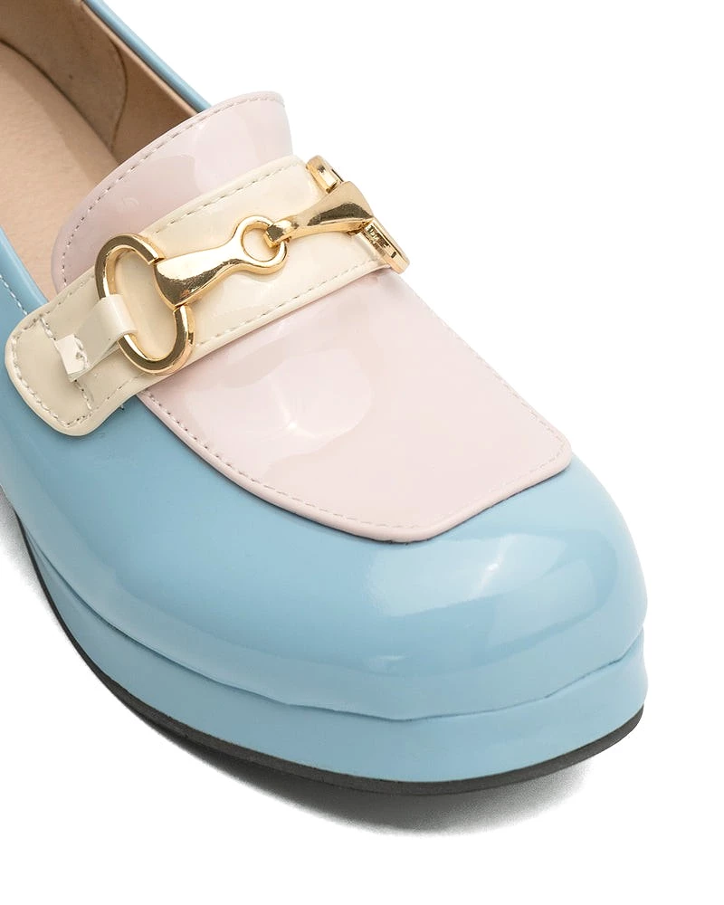 Classic Metal Buckle Colorblock Chunky Heeled Loafers