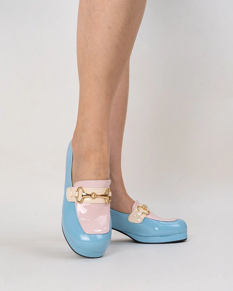 Classic Metal Buckle Colorblock Chunky Heeled Loafers