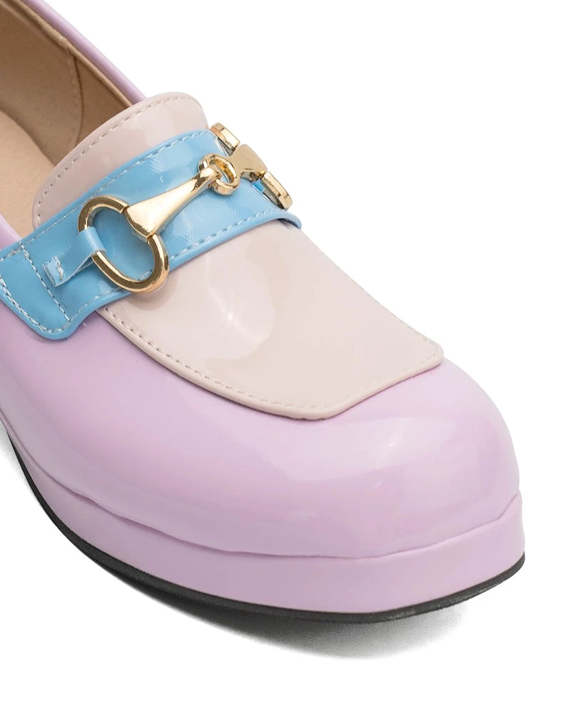 Classic Metal Buckle Colorblock Chunky Heeled Loafers