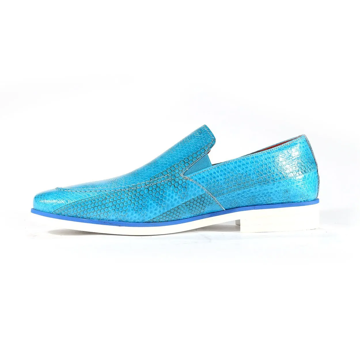 Fennix Daniel Men's Shoes Blue Turquoise Genuine Eel-Skin Slip-on Loafers (FXS2600)