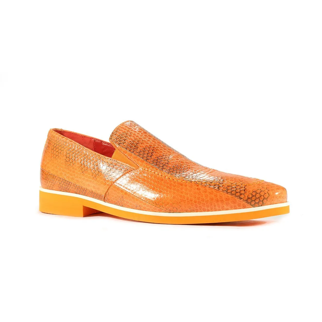 Fennix Daniel Men's Shoes Orange Python Print / Eel-Skin Slip-on Loafers (FXS2602)