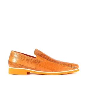 Fennix Daniel Men's Shoes Orange Python Print / Eel-Skin Slip-on Loafers (FXS2602)