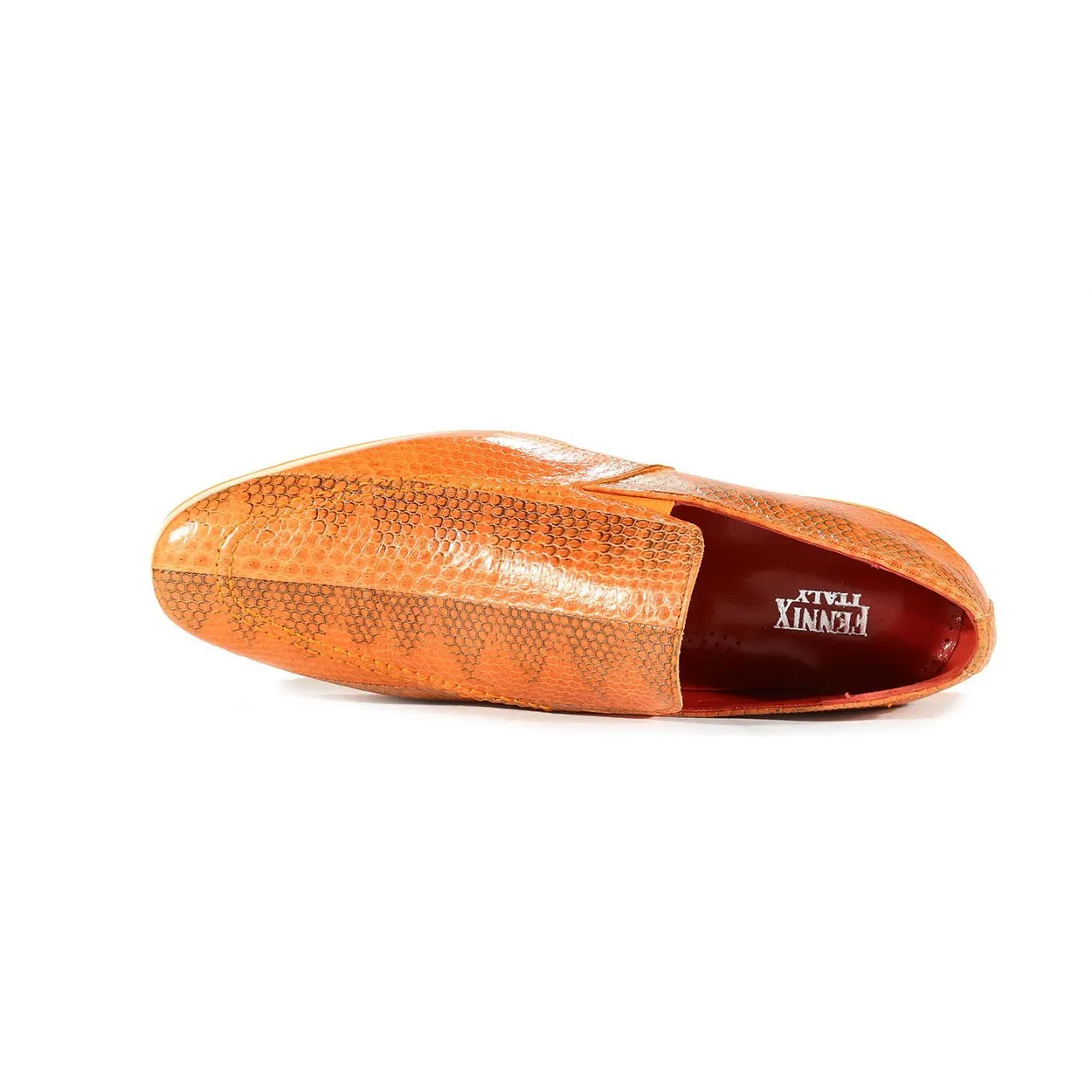 Fennix Daniel Men's Shoes Orange Python Print / Eel-Skin Slip-on Loafers (FXS2602)