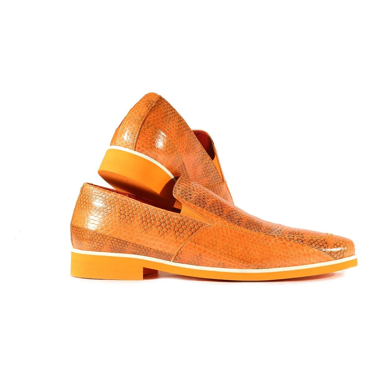 Fennix Daniel Men's Shoes Orange Python Print / Eel-Skin Slip-on Loafers (FXS2602)