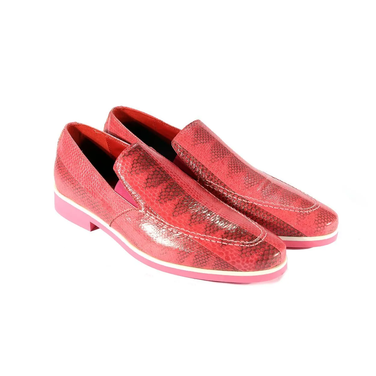 Fennix Daniel Men's Shoes Pink Python Print / Eel-Skin Slip-on Loafers (FXS2601)