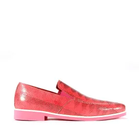 Fennix Daniel Men's Shoes Pink Python Print / Eel-Skin Slip-on Loafers (FXS2601)