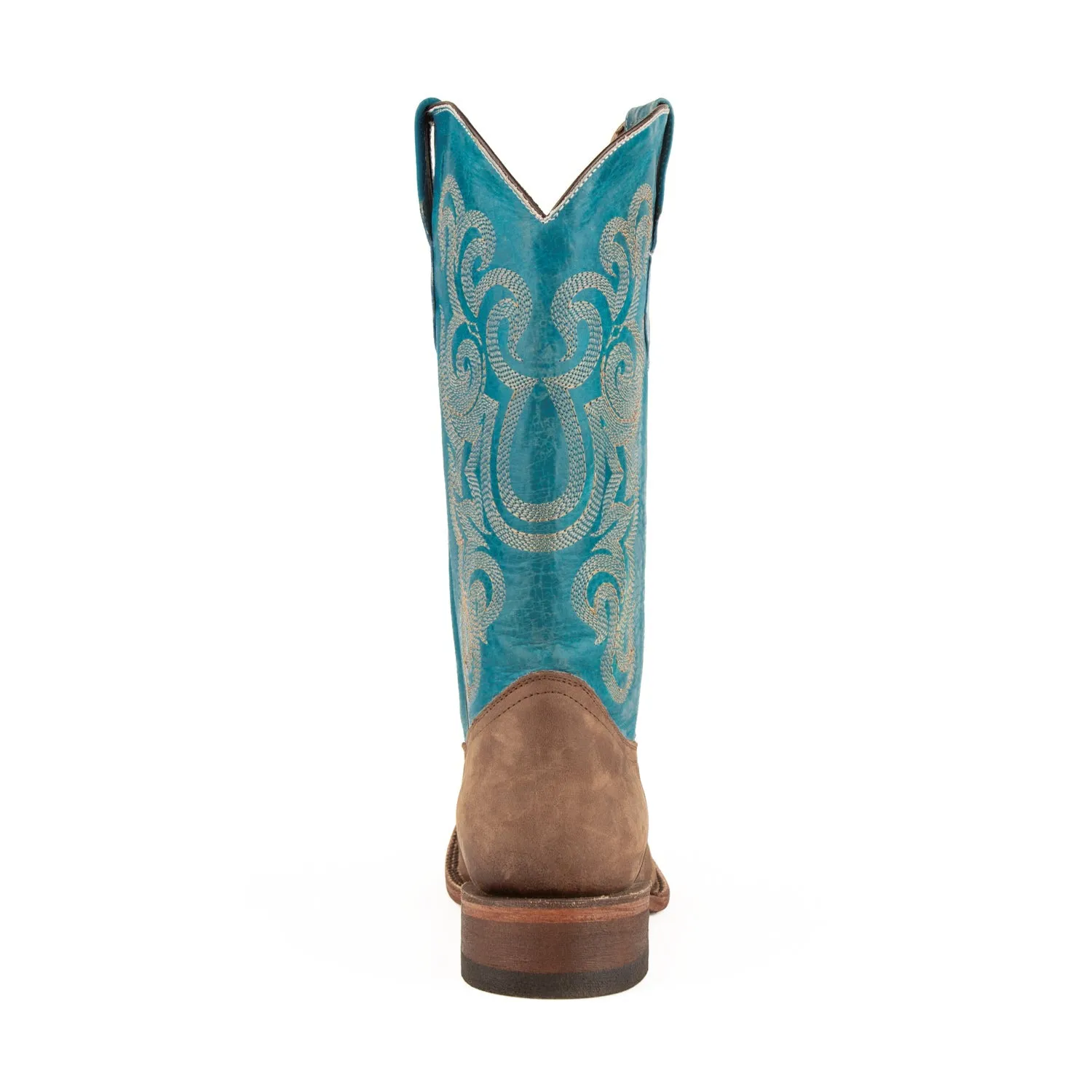 Ferrini Mens Chocolate/Turquoise Leather S-Toe Hunter Cowboy Boots