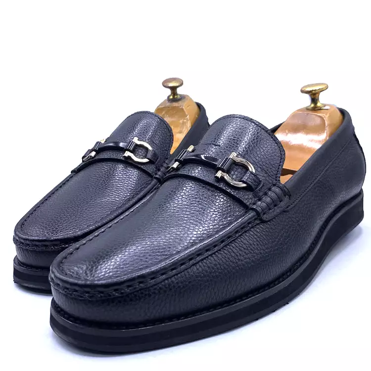 GB textured penny loafers for men | Black