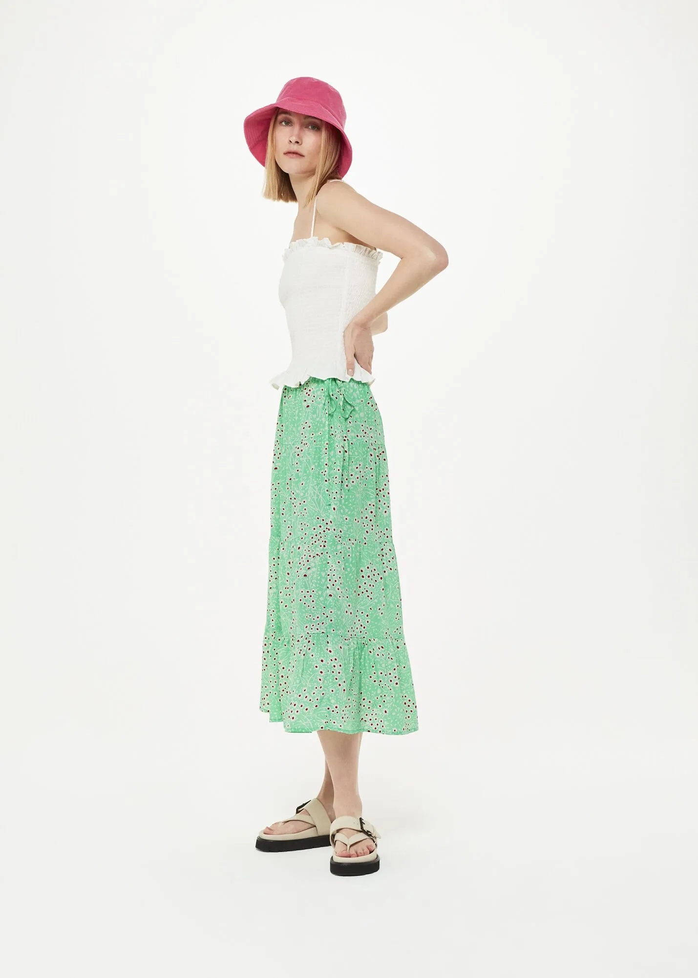 Green Daisy Meadow Tie Side Skirt