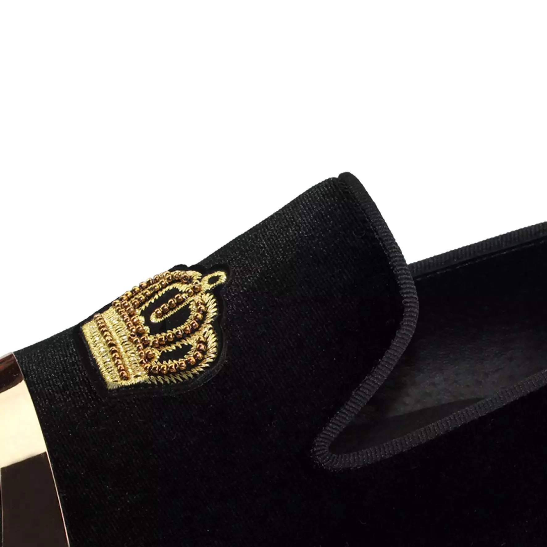 Harpelunde Men Dress Wedding Shoes Bullion Black Velvet Loafers With Gold Plate