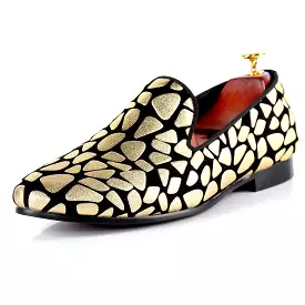 Harpelunde Men Handmade Dress Shoes Gold Print Wedding Loafers