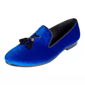 Harpelunde Men Handmade Dress Shoes Slip On Wedding Tassel Blue Velvet Loafers