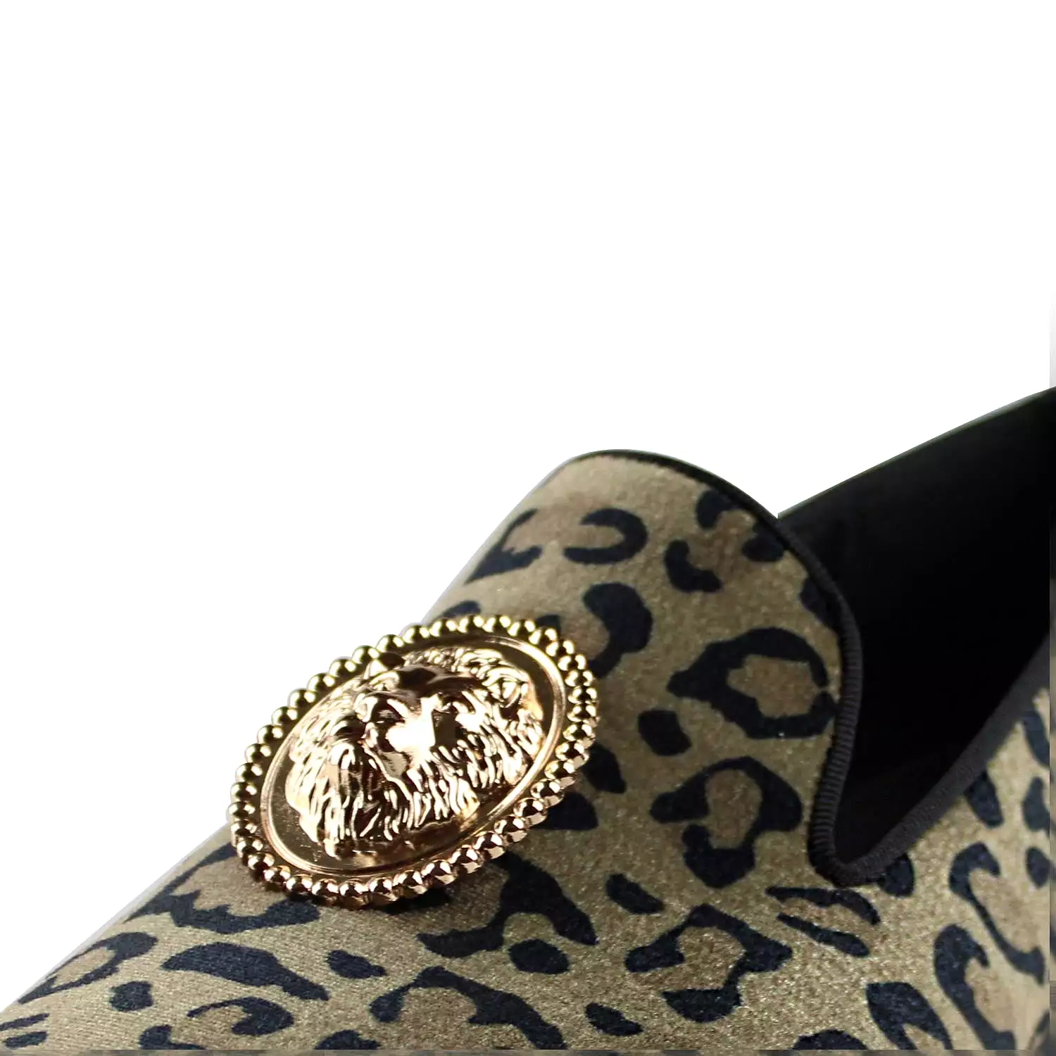 Harpelunde Men Handmade Leopard Prints Dress Shoes Lion Buckle Velvet Loafers