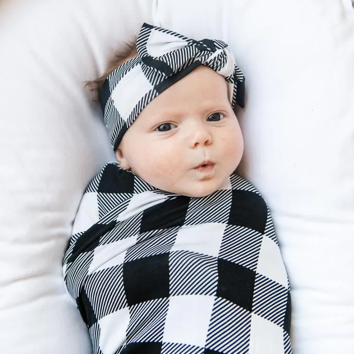 Little Sleepies Buffalo Plaid Bamboo Swaddle & Headband Gift Set