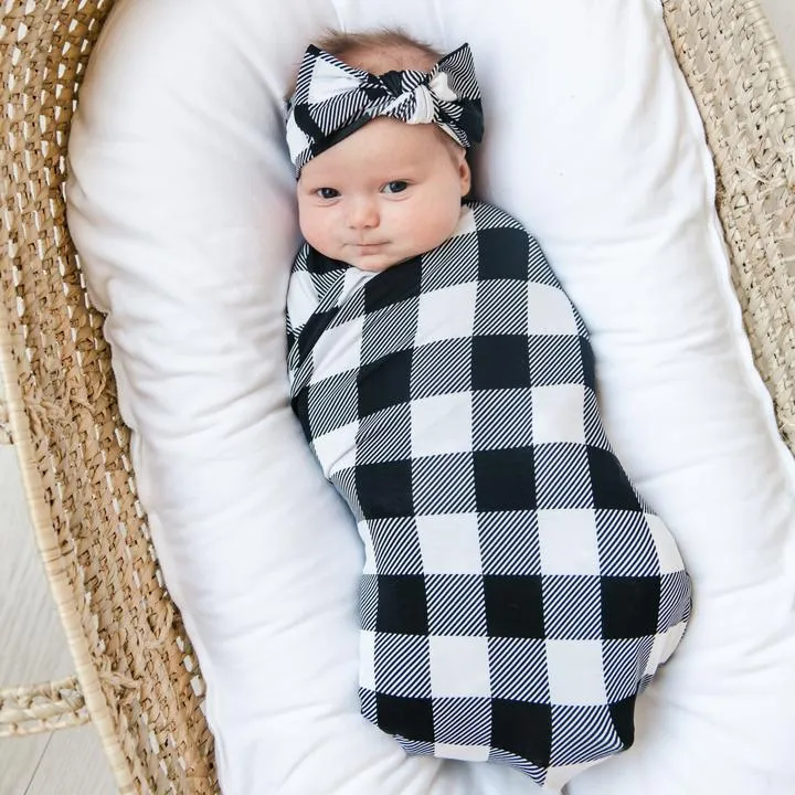 Little Sleepies Buffalo Plaid Bamboo Swaddle & Headband Gift Set