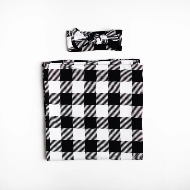 Little Sleepies Buffalo Plaid Bamboo Swaddle & Headband Gift Set