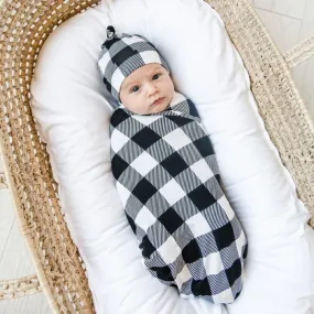 Little Sleepies Buffalo Plaid Bamboo Swaddle & Knotted Hat Gift Set