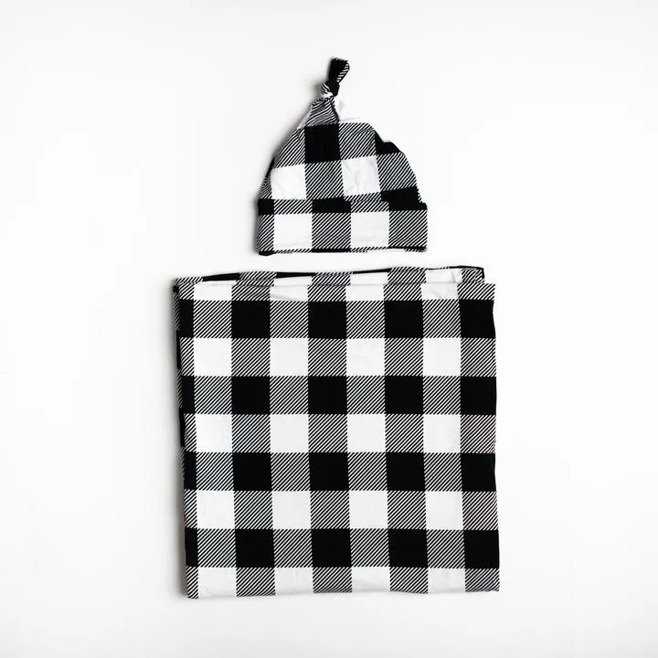 Little Sleepies Buffalo Plaid Bamboo Swaddle & Knotted Hat Gift Set