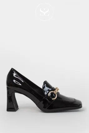 LODI ELUDIS BLACK PATENT LEATHER BLOCK HEELED LOAFERS