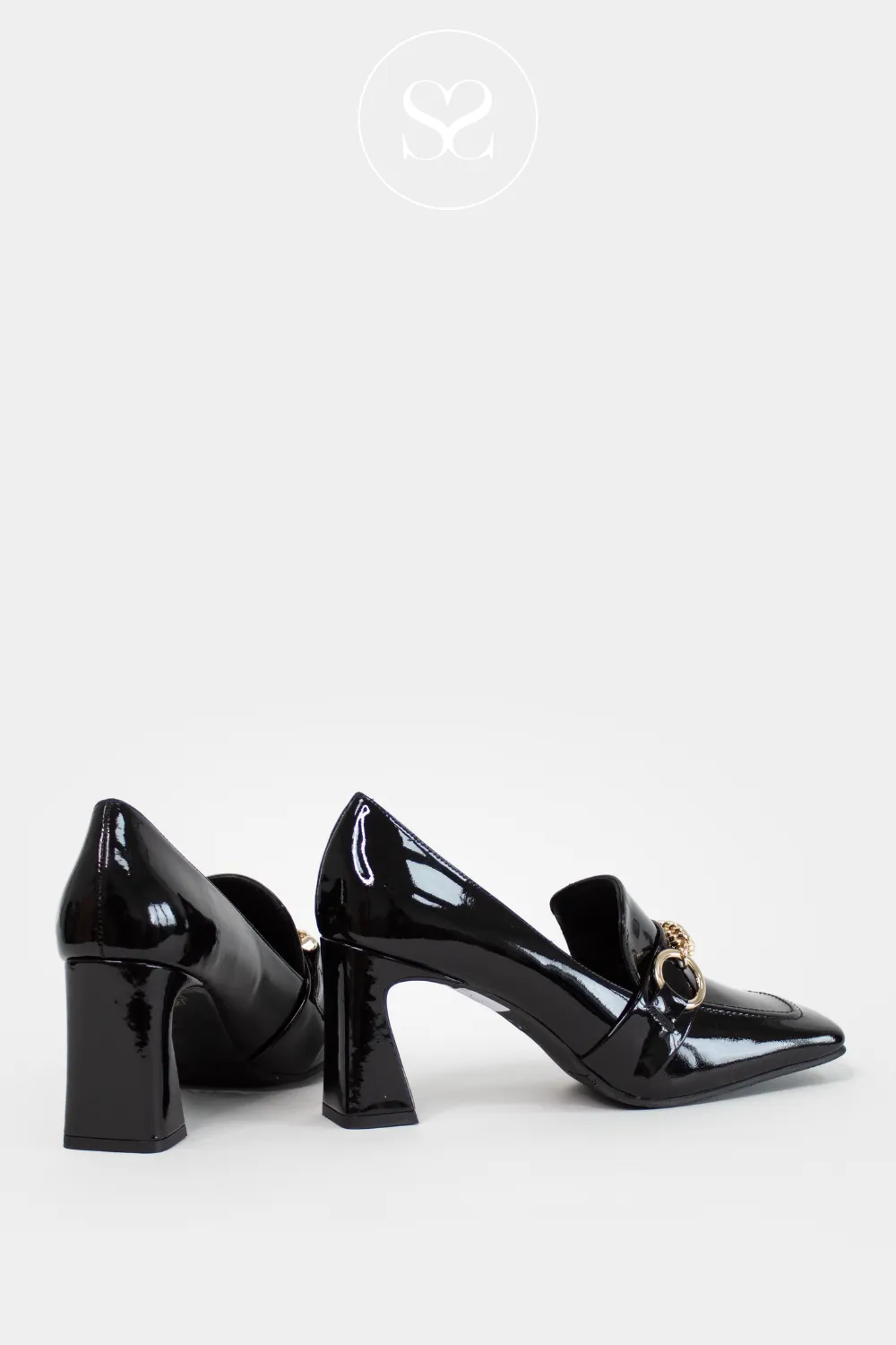 LODI ELUDIS BLACK PATENT LEATHER BLOCK HEELED LOAFERS