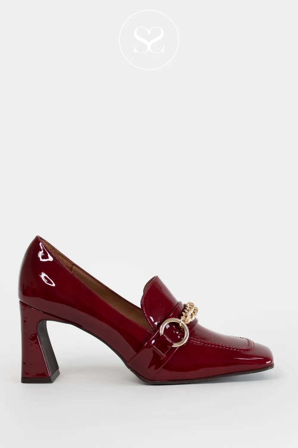 LODI ELUDIS WINE PATENT LEATHER BLOCK HEELED LOAFERS