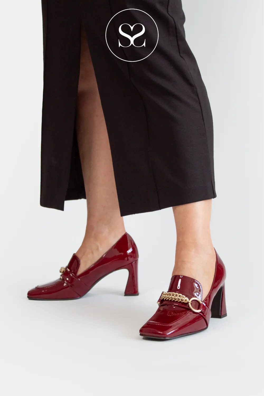 LODI ELUDIS WINE PATENT LEATHER BLOCK HEELED LOAFERS