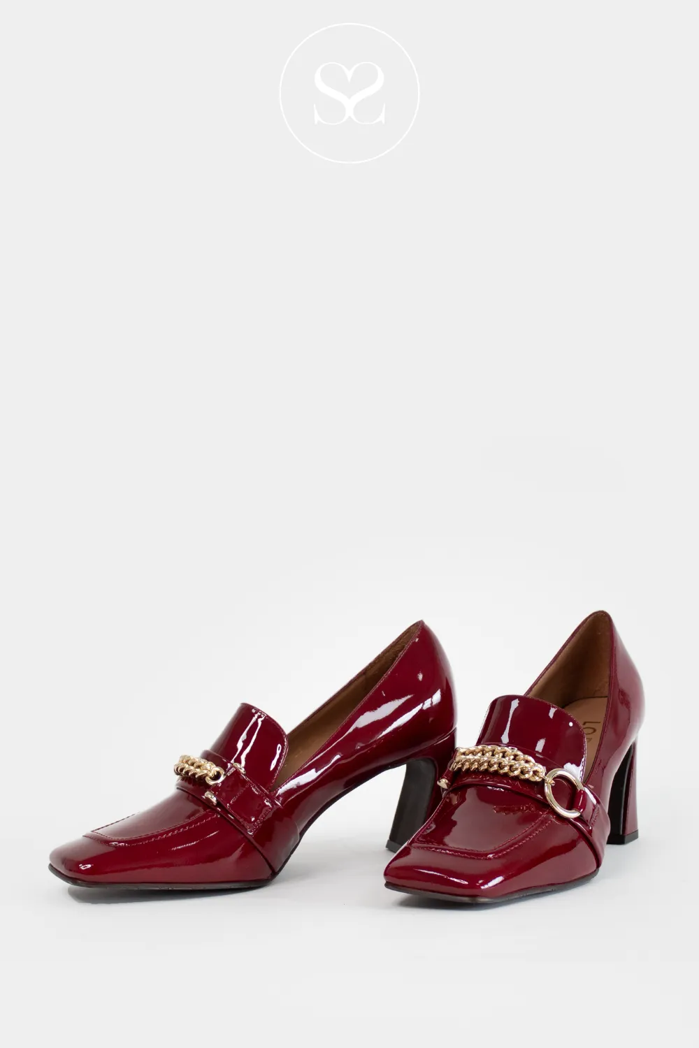 LODI ELUDIS WINE PATENT LEATHER BLOCK HEELED LOAFERS