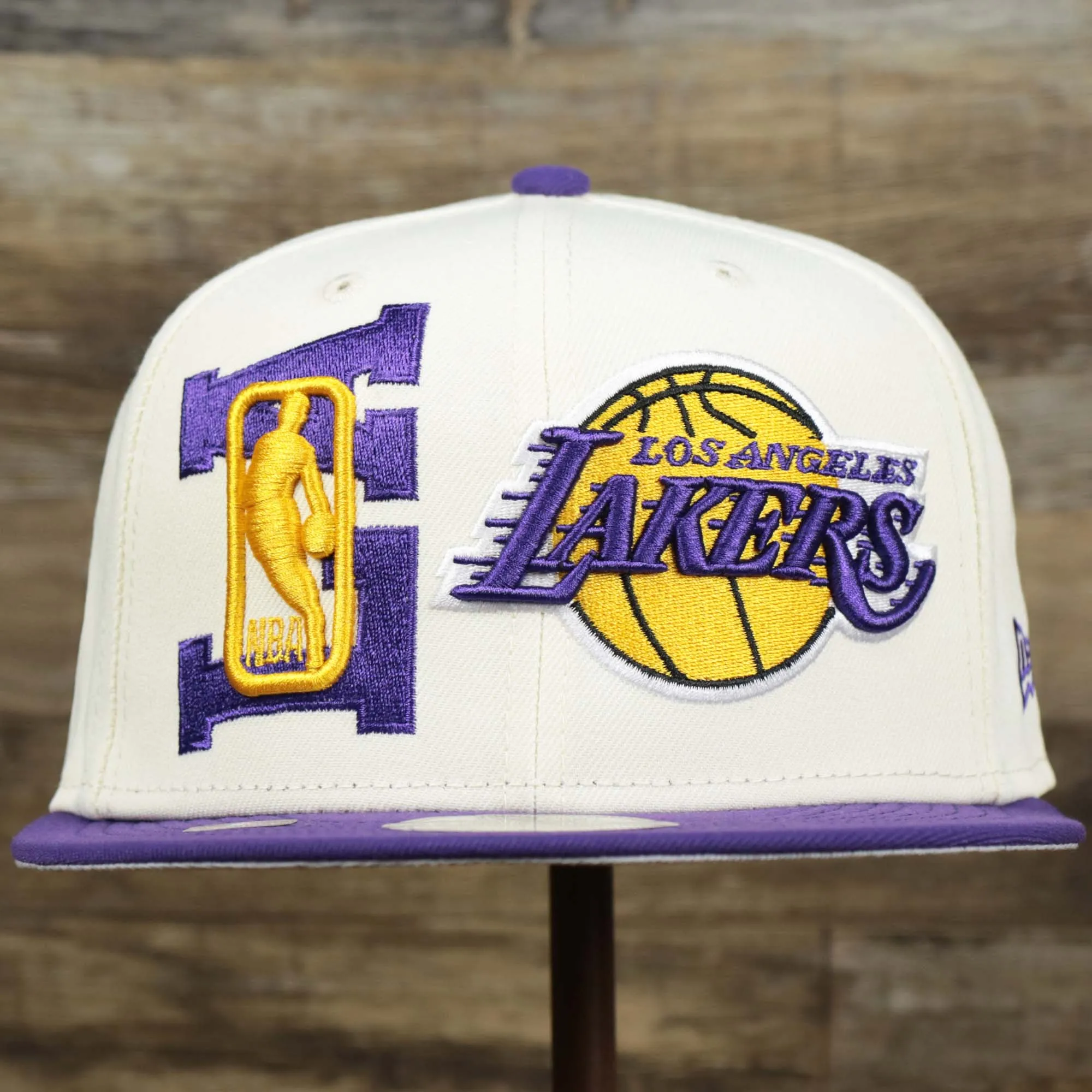 Los Angeles Lakers NBA 2022 Draft Gray Bottom 9Fifty Snapback | New Era Cream/Purple