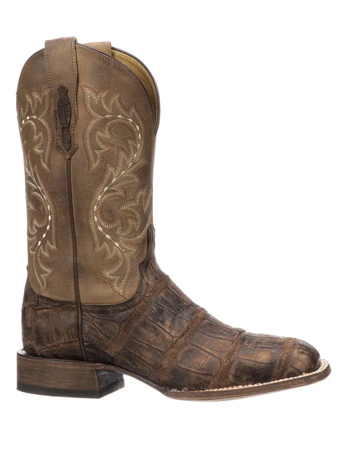 Lucchese M4343 Mens Malcolm Giant Gator Square Toe Boots Chocolate