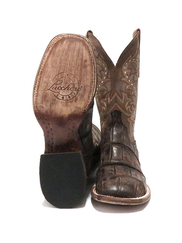 Lucchese M4343 Mens Malcolm Giant Gator Square Toe Boots Chocolate